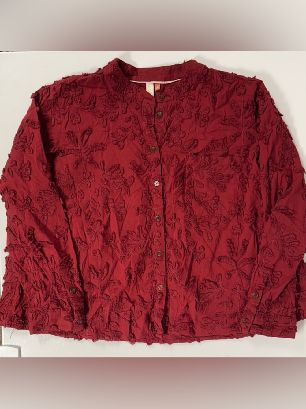 Pilcro by Anthropologie Raspberry Red Whitney Textured Trapeze Blouse Women L